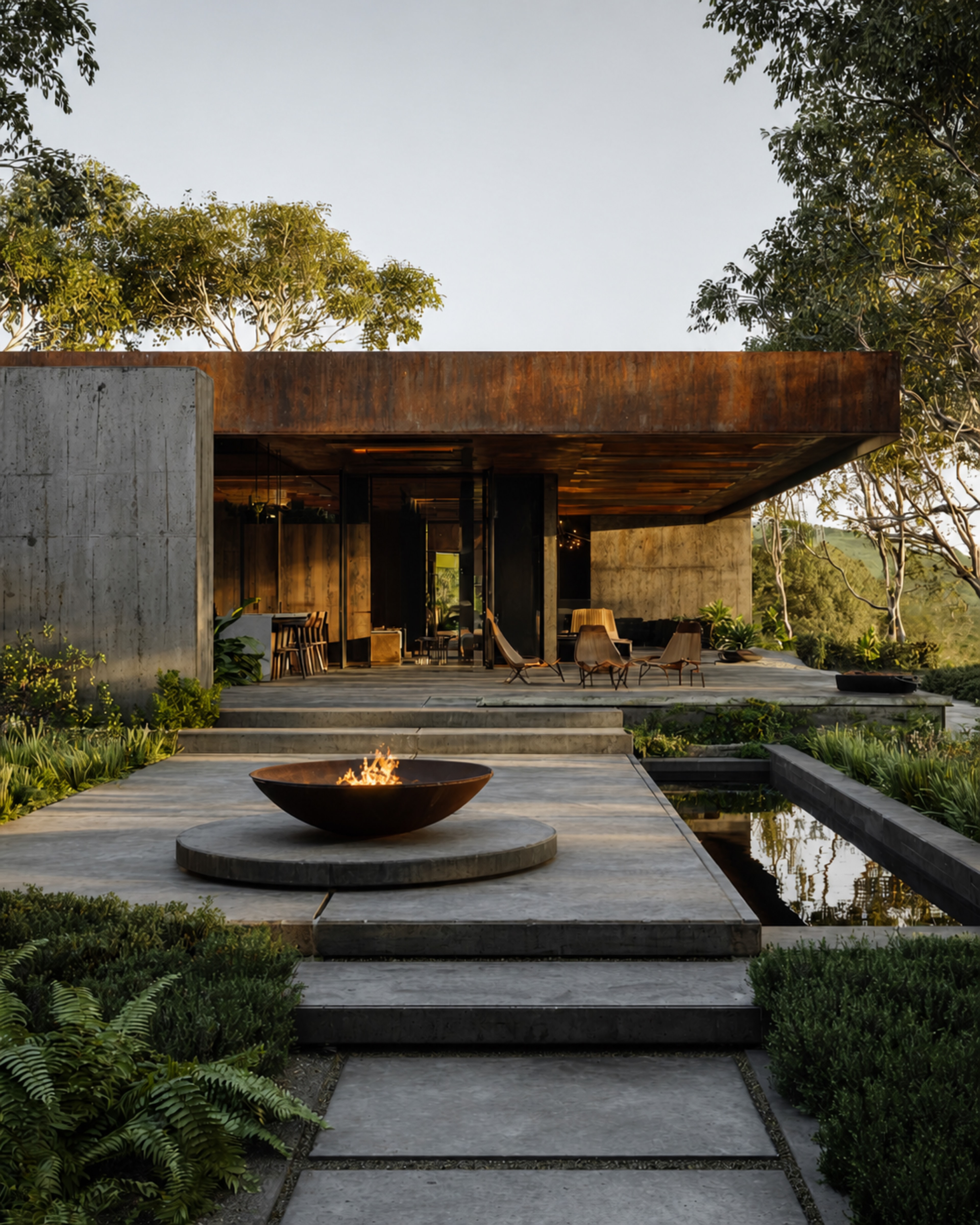 Residência contemporânea cercada por paisagismo